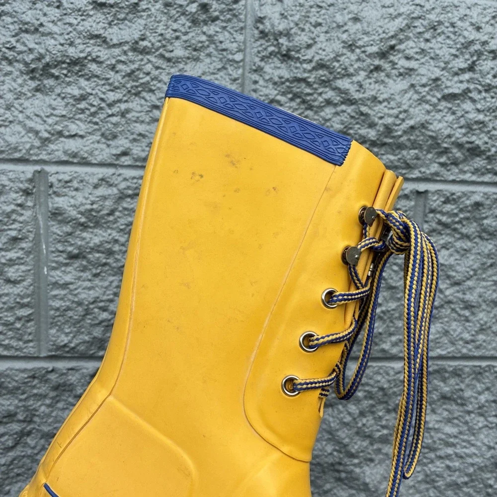 Hunter Festival Mid-Calf Lace Up Yellow w/ Blue Trim Women's US 9 Rain Boots